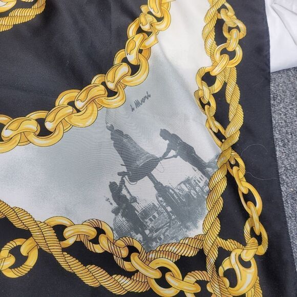 VINTAGE 80s scarf Venezia large chain souvenir print head‎ wrap black - Picture 4 of 8